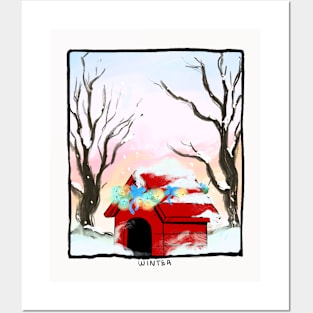 The Red Dog House In Winter Posters and Art